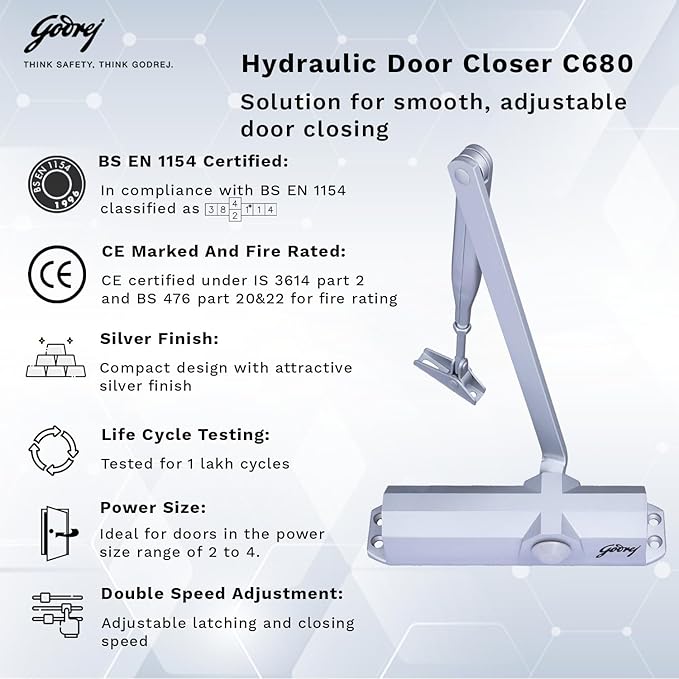 Godrej door closure, controls, fittings, hydraulic closure, concealed door